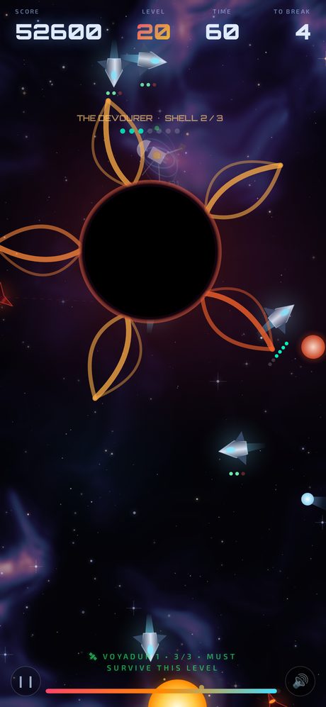 A Fingularity boss encounter, a large black hole ringed with orange petals