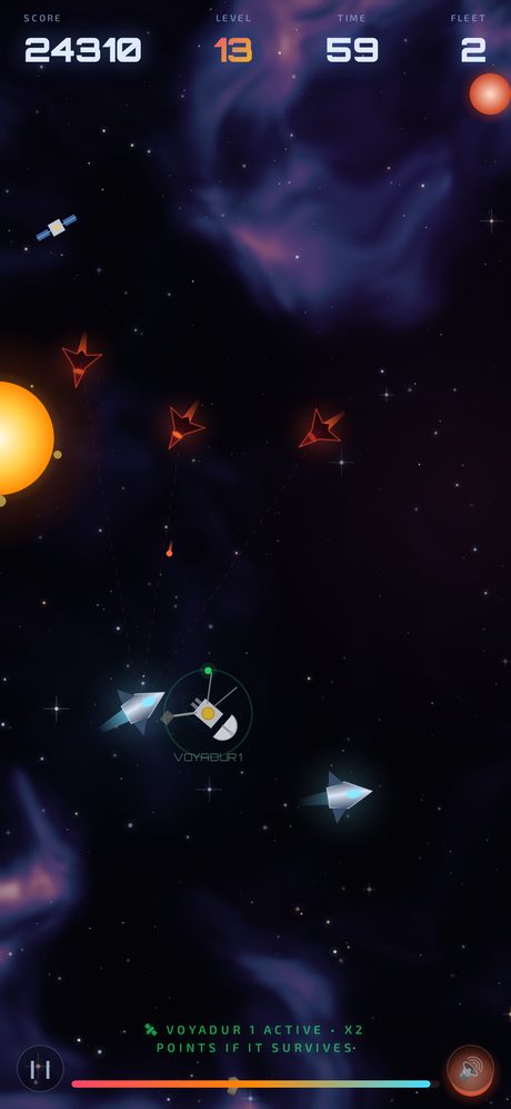 A Fingularity level with an incoming fleet and a star at the left edge